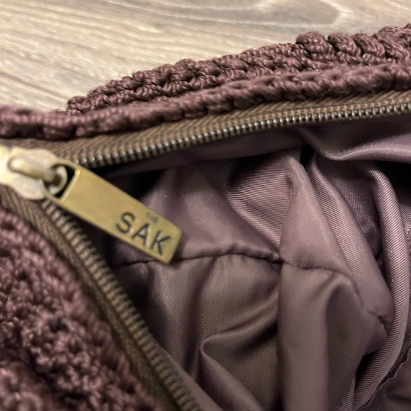 The Sak  Brown Crochet Knit Purse Satchel Half Moon Bag Medium Size - Picture 8 of 9